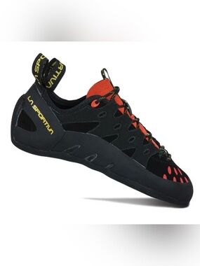 La Sportiva Tarantulace Black Climbing Shoes with Yellow Logo and Red Accents